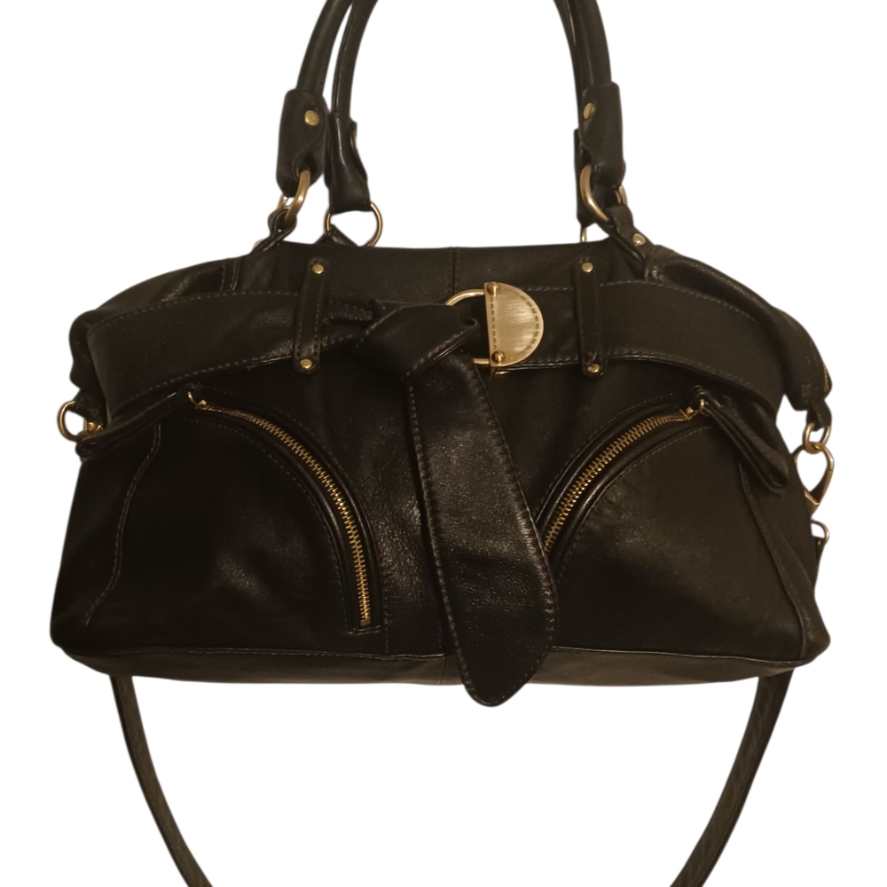Steve Madden Black Leather Shoulder Bag with Braided Handles
